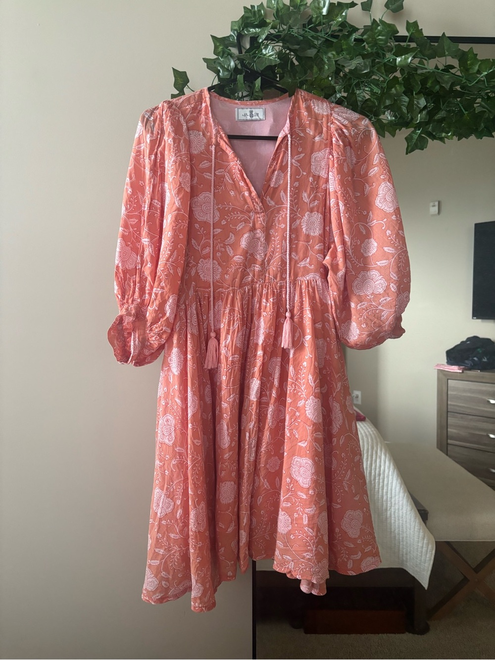 Peach Floral V-Neck Boho Dress